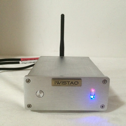 IWISTAO HIFI Audio Receiver Bluetooth 5.1 Decoder with a silver finish, featuring a single-ended tube amplifier, digital display, and external Bluetooth antenna.