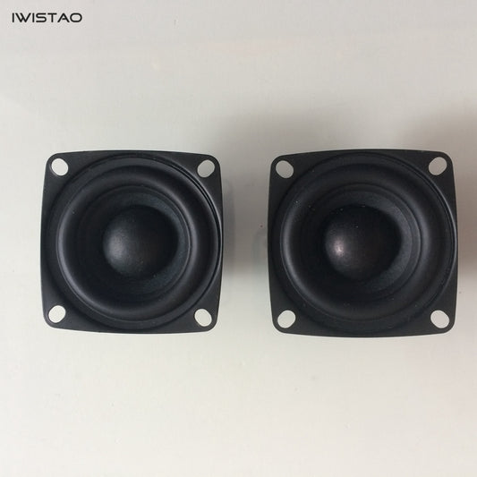A pair of black 2-inch full range speaker units with a square design and a central speaker cone.