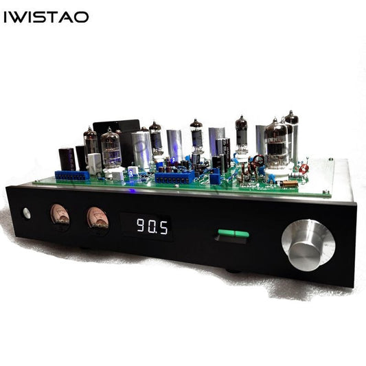 IWISTAO Finished Tube FM Stereo Tuner Stainless Steel Chassis Black Aluminum Panel HIFI Audio 220V