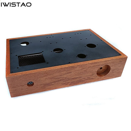 IWISTAO Tube Amplifier Casing Chassis Sapele Wood Frame for 6v6/6P6P/5Z4P rectifier DIY Black Top Plate Holes Cut DIY HIFI Audio
