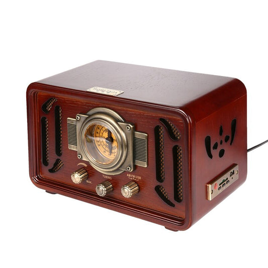 Retro Wooden HIFI Radio AM/FM 2x5W Desktop Speakers Rotary Tuning Bluetooth U Disk Playing