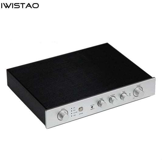 IWISTAO HIFI Transistors Preamplifier Tone Adjustment Tremble Midrange Bass Vacuum Tube Taste With Remote Control Bluetooth 5.1 Silver Front Panel110V/220V