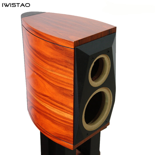 IWISTAO HIFI 2 Way 6.5 Inch Bookshelf Empty Speaker Cabinet 1 Pair Curved Shape Inverted Rosewood Wood Veneer 18.5L