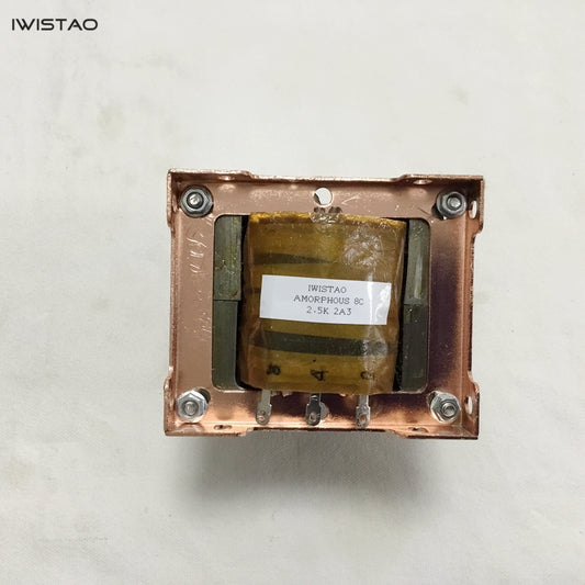 A IWISTAO branded 2A3 output transformer vacuum tube, with a copper-colored casing and labeled specifications.