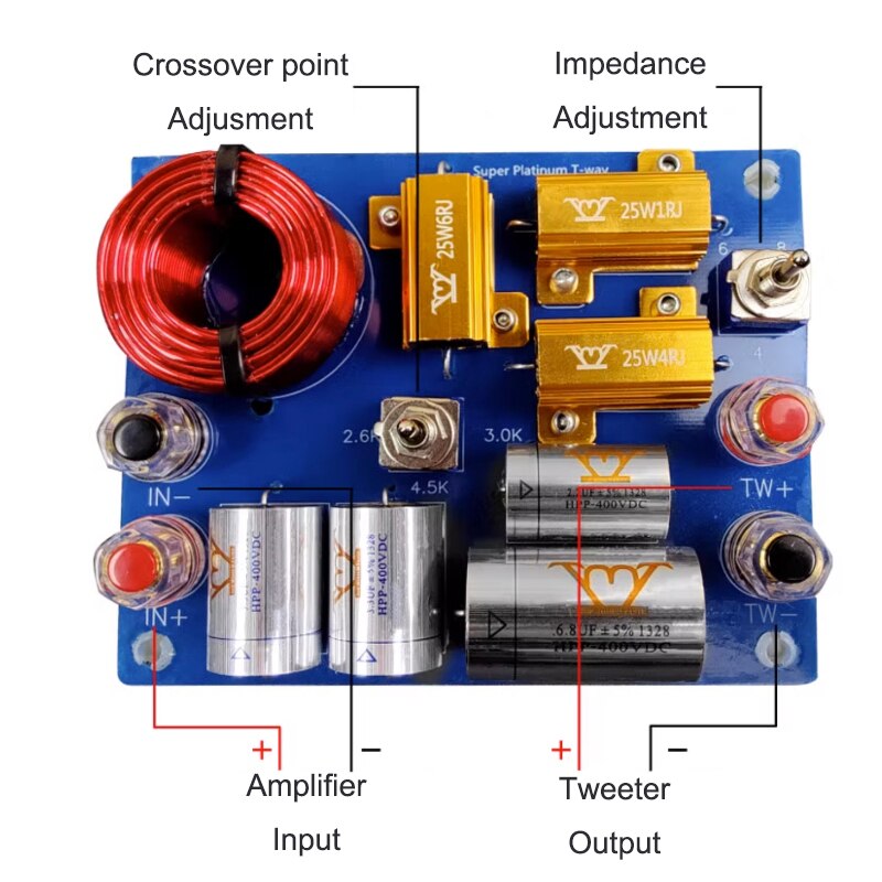 thumbnail image 2 of 2 Way Crossover Pair 500 Watt High Power 6 Or 8 Ohms With 2 Square Terminal Cups | The Webstore 2 of 14
