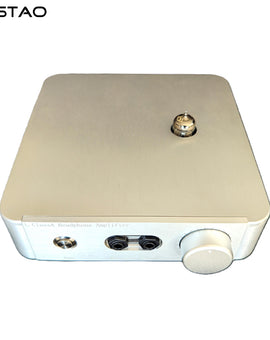 IWISTAO HIFI Hybrid Vacuum Tube Headphone Amplifier, silver-colored rectangular device with control knob and input/output ports.
