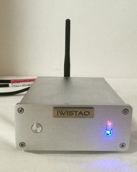 IWISTAO HIFI Audio Receiver Bluetooth 5.1 Decoder with a silver finish, featuring a single-ended tube amplifier, digital display, and external Bluetooth antenna.