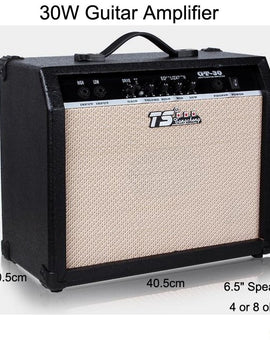 30W Digital Acoustic Guitar Amp Amplifier Speaker 6.5 inches with 3 Bands Effects & 2 Simulation Effect Earphone Input Black