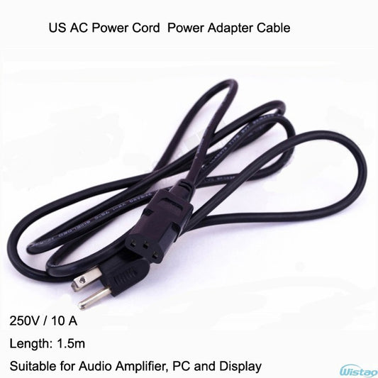US AC 電源コード 電源アダプタ ケーブル 3 プロング メス 電源プラグ アンプ PC ディスプレイ用 ブラック 1.5m