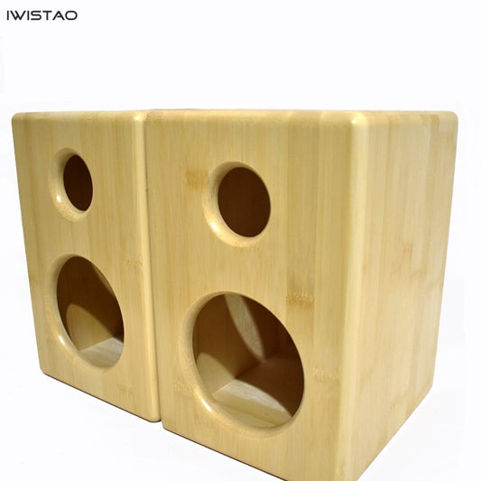 IWISTAO 2 Ways 4.5 Inches Bamboo Empty Enclosure 7.2L Install Speaker Units Inside Retro Style HIFI Audio