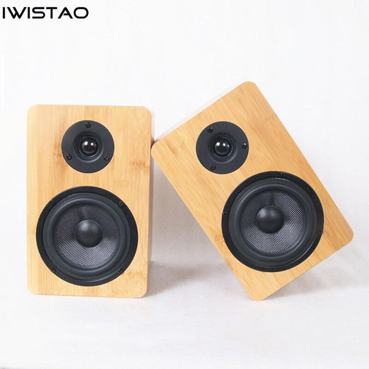 IWISTAO 5 Inch 2 Way Bookshelf Speaker Passive Surround Desktop Home Theater Bamboo Cabinet HIFI Audio