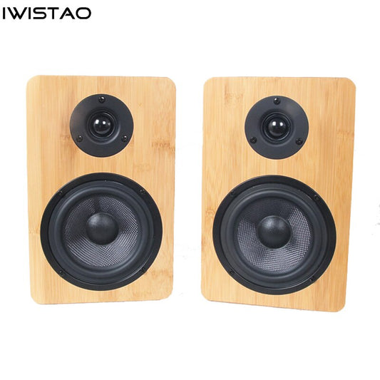 IWISTAO 5 Inch 2 Way Bookshelf Speaker Passive Surround Desktop Home Theater Bamboo Cabinet HIFI Audio