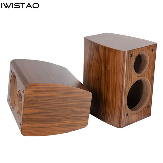 IWISTAO 6.5 Inch 2 Way Empty Speaker Cabinet 1 Pair Drum Shape 18mm High-density Fiberboard Black Walnut Solid Veneer Inverted HIFI DIY