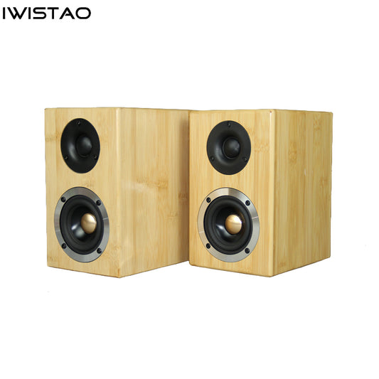 IWISTAO HIFI 2 Ways 4 Inch Speaker Bamboo Cabinet 1 Pair Bookshelf Computer Speaker 40W 58HZ-20KHZ