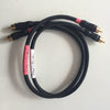 A black IWISTAO HIFI RCA cable with Budweiser connectors on both ends and pink text on the cable surface.