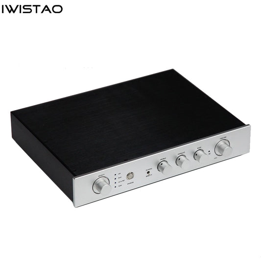 IWISTAO HIFI Transistors Preamplifier Tone Adjustment Tremble Midrange Bass Vacuum Tube Taste With Remote Control Bluetooth 5.1 Black Front Panel110V/220V