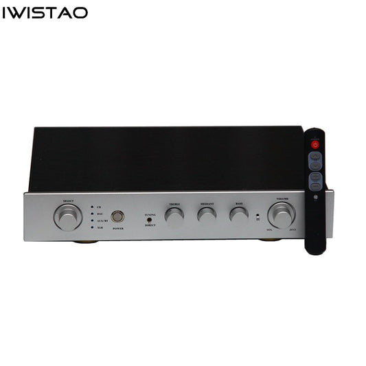 IWISTAO HIFI Transistors Preamplifier Tone Adjustment Tremble Midrange Bass Vacuum Tube Taste With Remote Control Bluetooth 5.1 Black Front Panel110V/220V