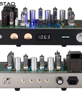 IWISTAO Finished Tube FM Stereo Tuner Stainless Steel Chassis Black Aluminum Panel HIFI Audio 110V