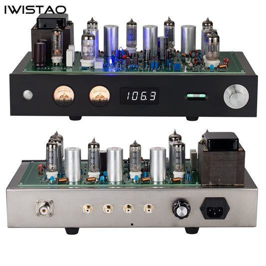 IWISTAO Finished Tube FM Stereo Tuner Stainless Steel Chassis Black Aluminum Panel HIFI Audio 110V