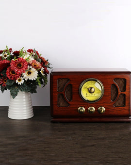 레트로 나무 HIFI 라디오 AM/FM 2x4W 데스크탑 스피커 블루투스 U 디스크 SD/MMC 카드 재생